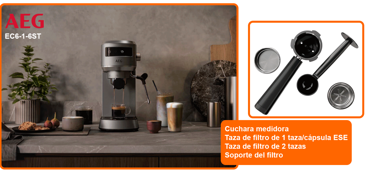 Aeg ec6 1 6st cafetera espresso 1 o 2 tazas espumador 15 bares