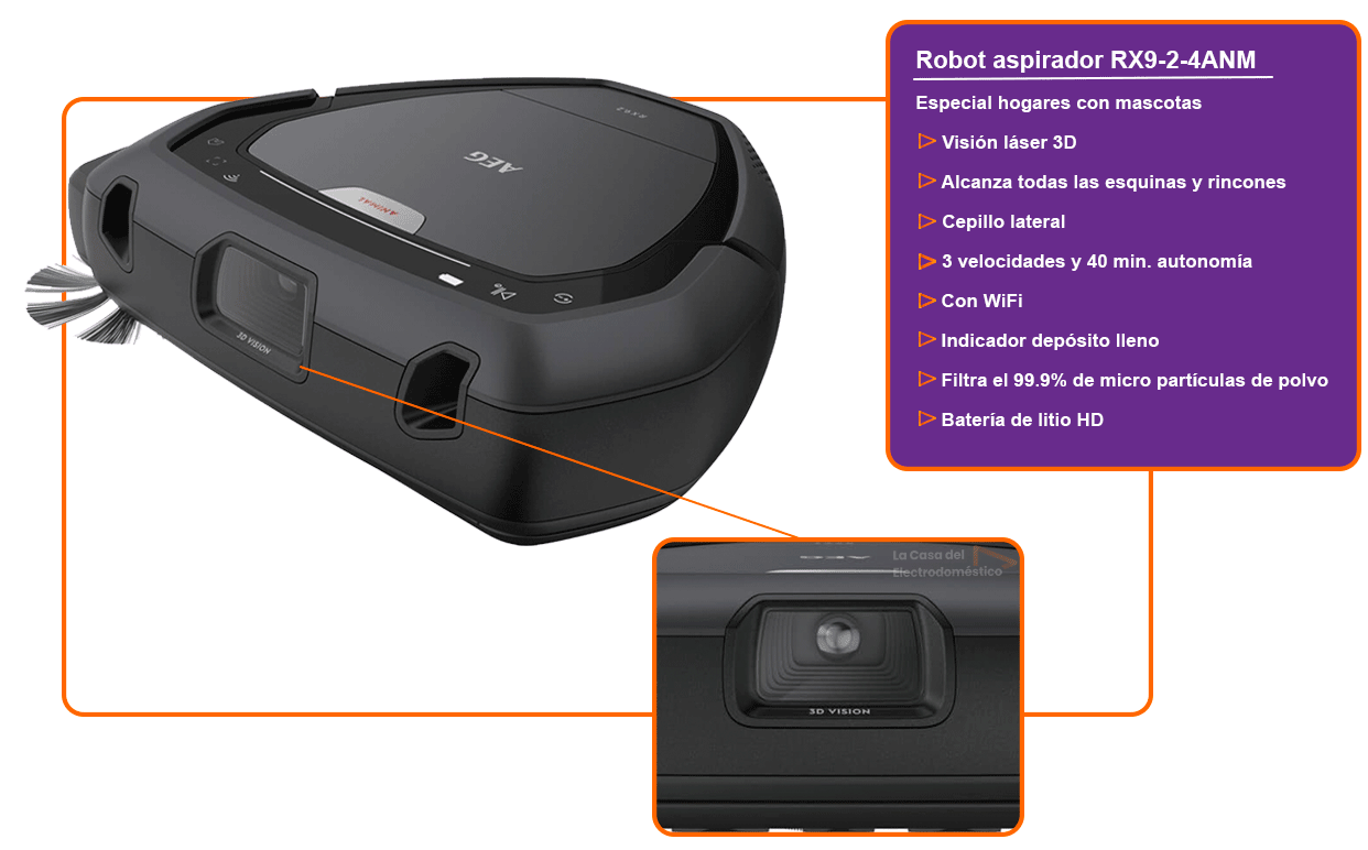 Aeg rx9 2 4anm robot aspirador especial mascotas visi&oacute;n l&aacute;ser con app