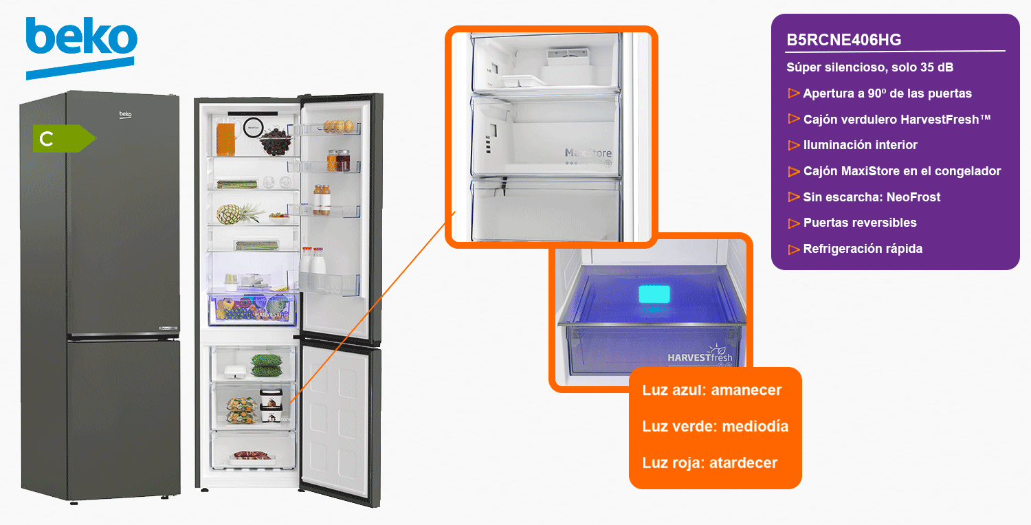 Beko b5rcne406hg frigor&iacute;fico combi 203.5x59.5cm clase c neofrost inox