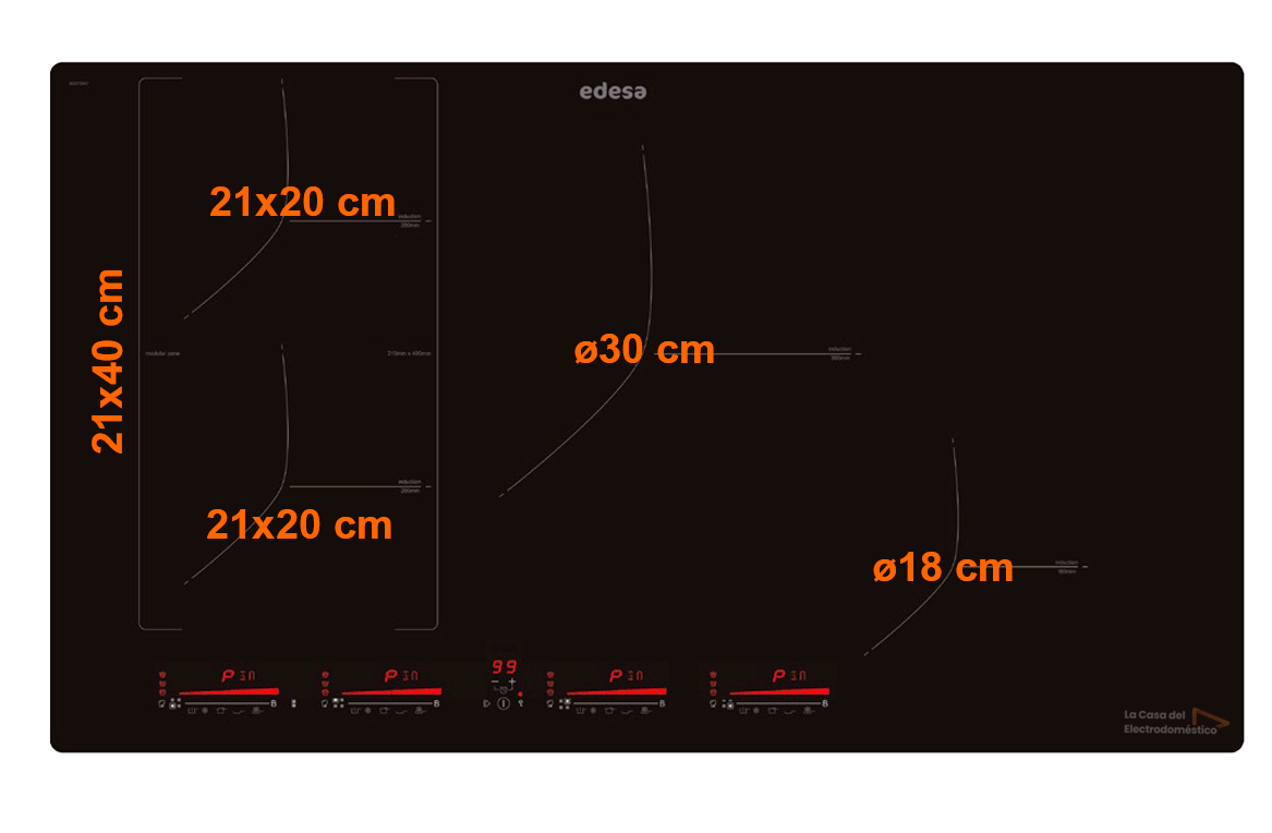 Edesa eim 8430 r placa de inducci&oacute;n 80cm 4 zonas + flexzone zona 30cm 01
