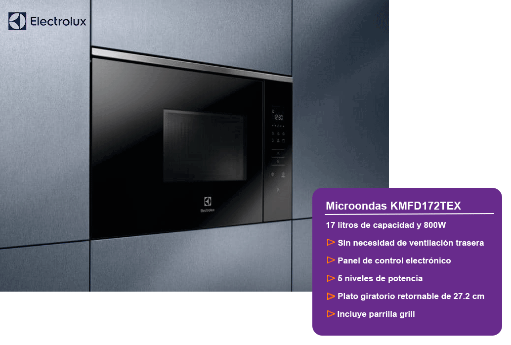 Electrolux kmfd172tex microondas integrado 17l 60cm 800w con grill