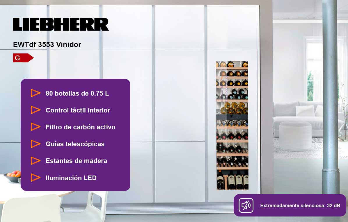 Liebherr ewtdf 3553 vinoteca integrada 178x55.7cm 80 botellas puerta fija