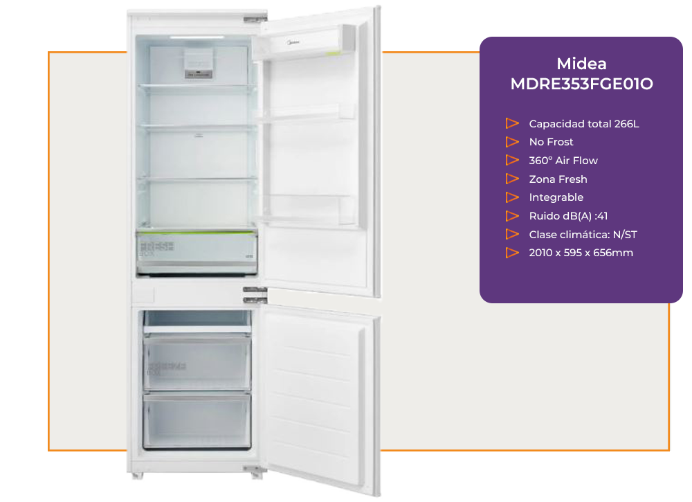 Midea MDRE353FGE01 - Frigorífico Integrable NoFrost 266l Zona Fresh 178 ...