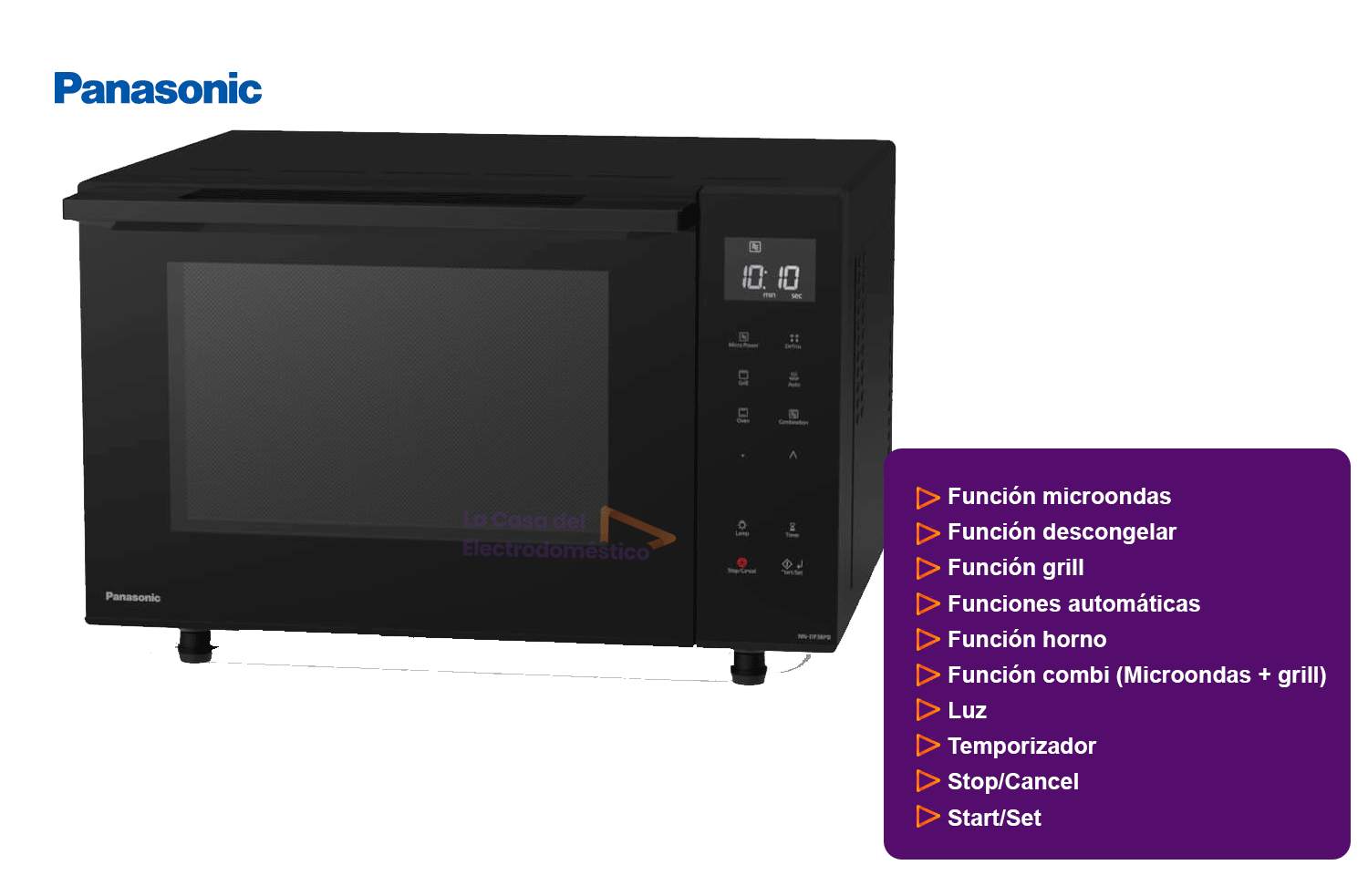 Panasonic nn df38pbepg horno microondas inverter 23l grill 1000w negro