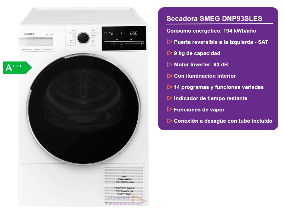 Smeg dnp93sles secadora bomba de calor 9kg clase a+++