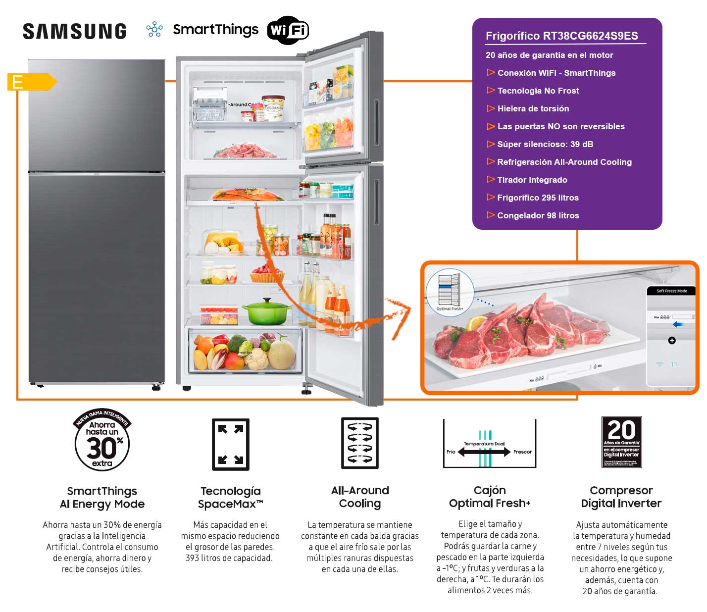 Samsung rt38cg6624s9es frigorífico 2 puertas 171.5x70x67.2cm clase e inox