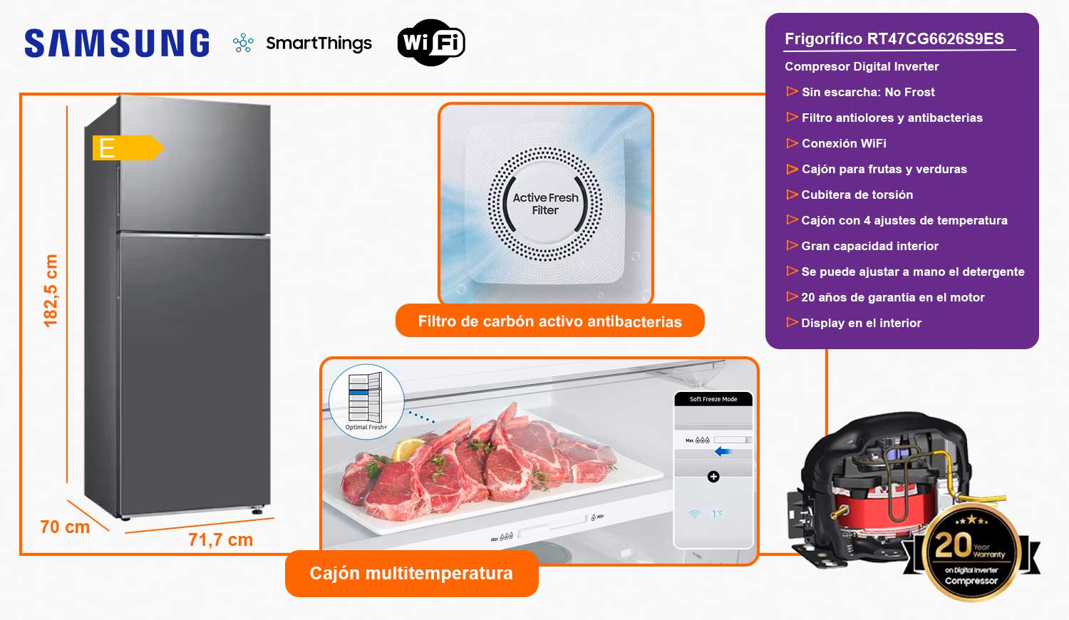 Samsung rt47cg6626s9es frigorífico 2 puertas 182.5x70x71.7cm clase e inox