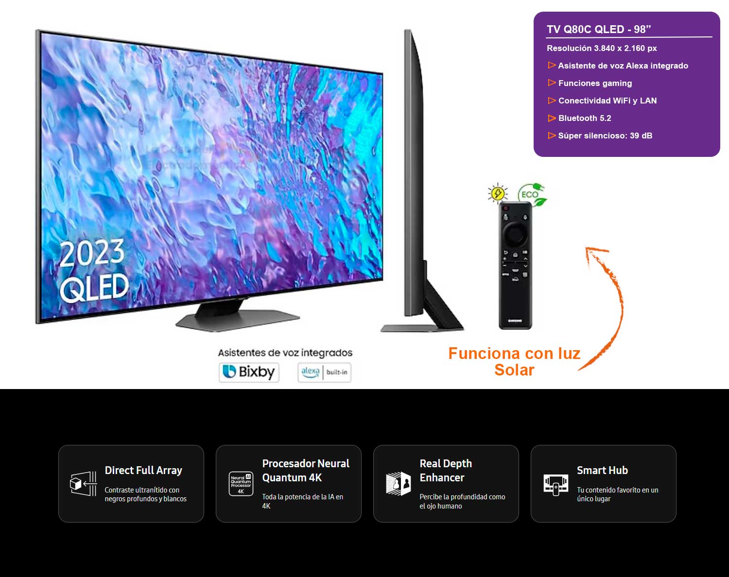 Samsung tq98q80catxxc smart tv 98qled 4k con ia dolby atmos