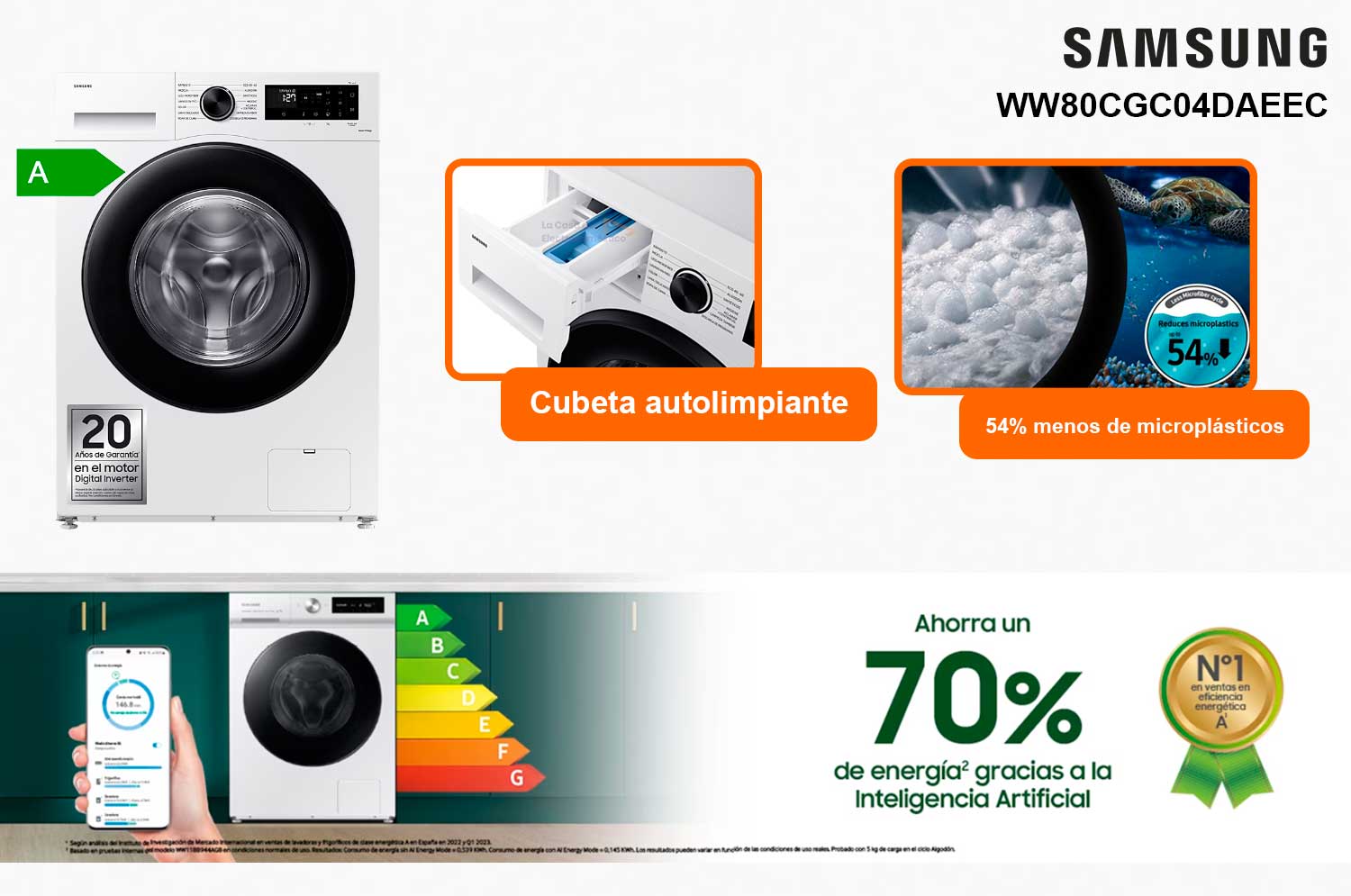 Samsung ww80cgc04daeec lavadora ecobubble™ 8kg 1400rpm inverter clase a