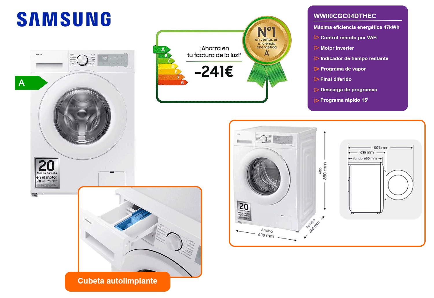Samsung ww80cgc04dthec lavadora 8kg 1400rpm ecobubble&trade; wifi clase a