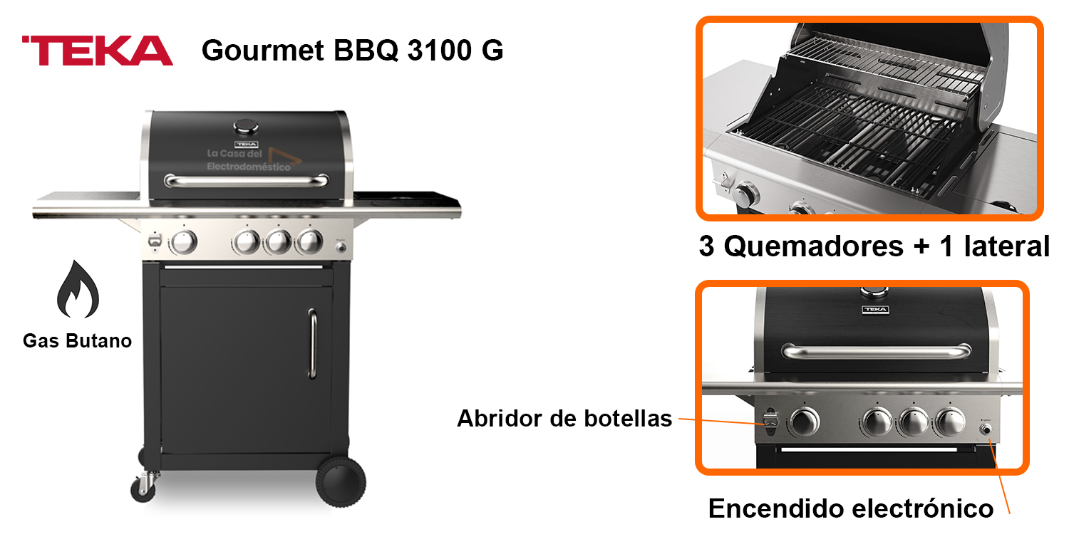 Teka gourmet bbq 3100 g barbacoa de gas butano 4 quemadores color negro