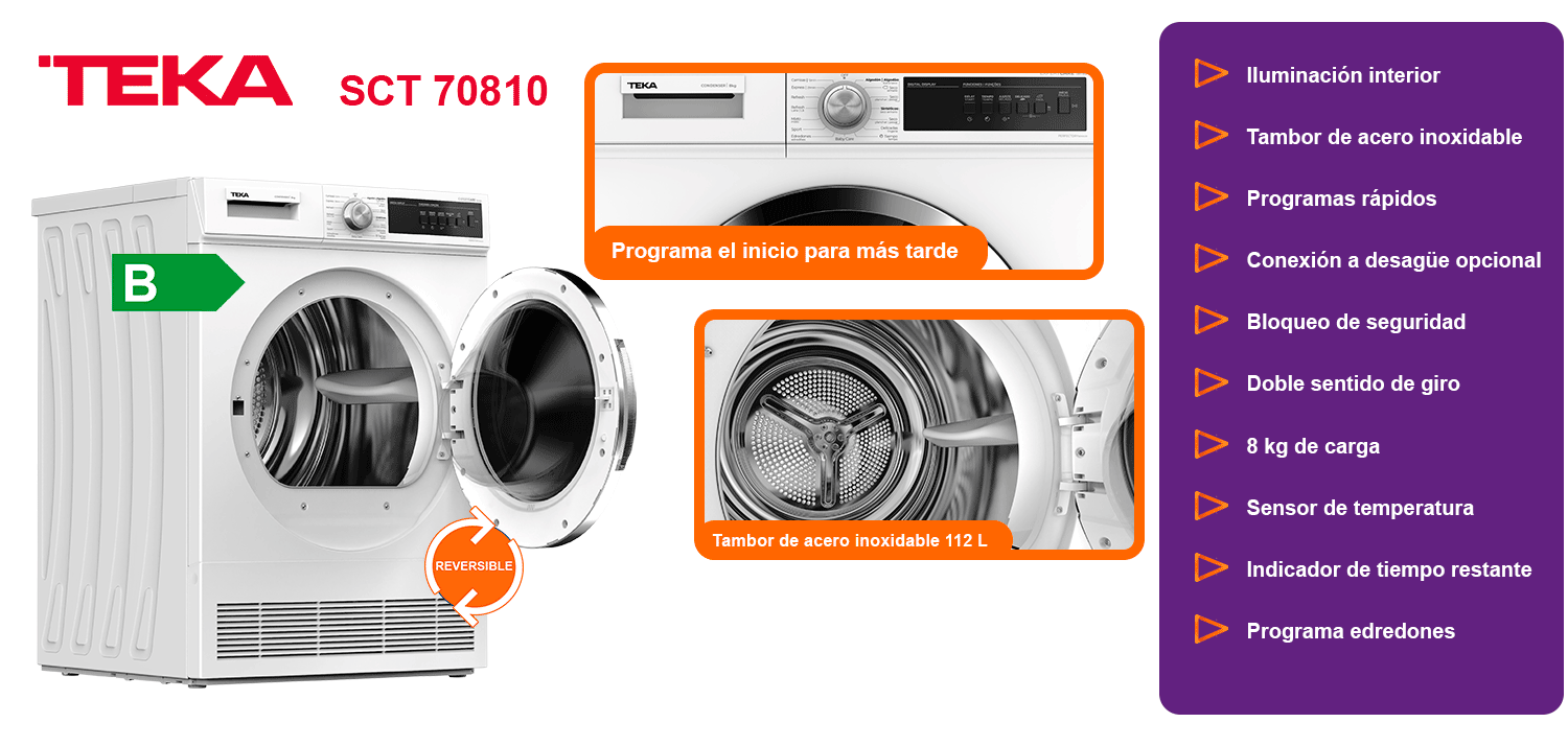 Teka sct 70810 secadora de condensación 8kg 15 programas clase b
