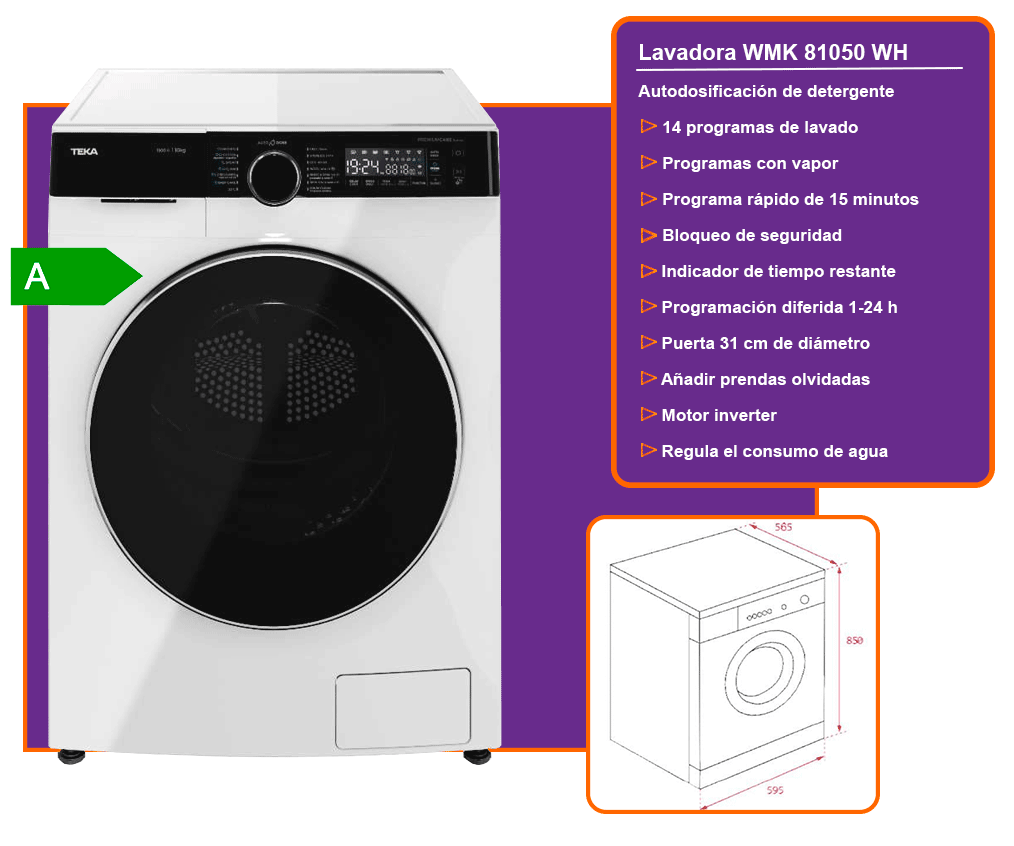 Teka wmk 81050 wh lavadora 10kg 1500rpm inverter autodosificación clase a