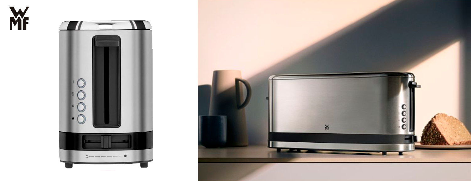 Wmf kitchenminis tostadora de ranura larga 900w función descongelar cromargan mate