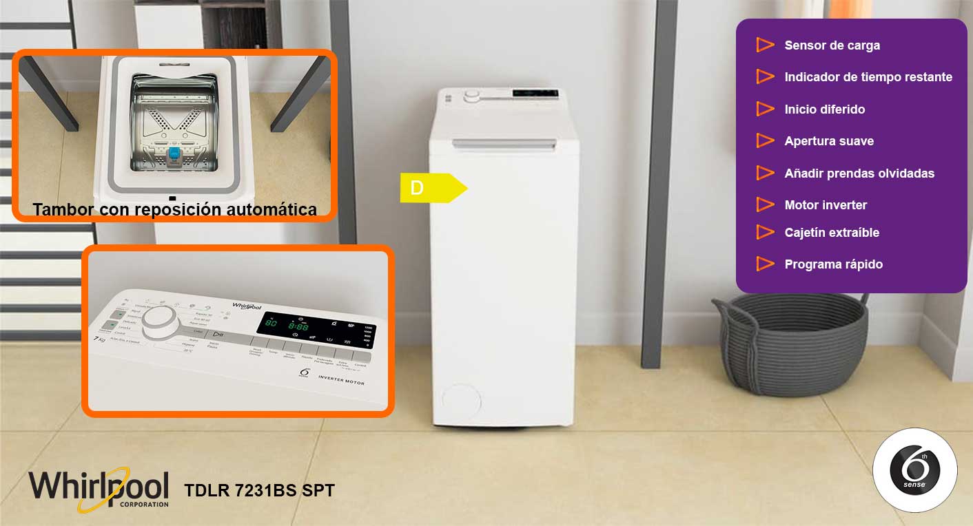 Whirlpool tdlr 7231bs spt lavadora carga superior 7kg 1200rpm clase d